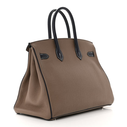 Hermes Togo Horseshoe Birkin 35 Etoupe Bleu Nuit 3 of 13