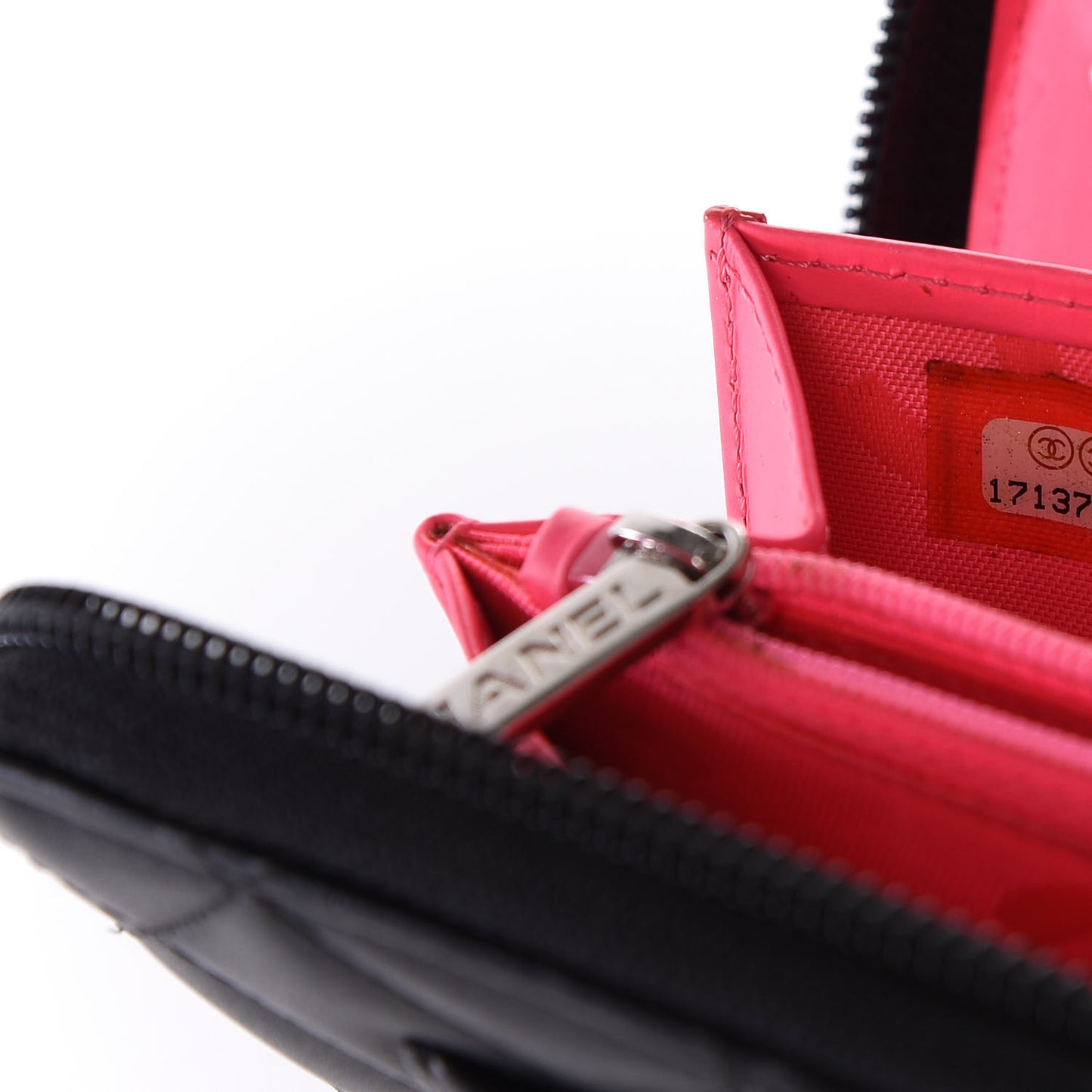 Calfskin Quilted Cambon Zip Around Organizer Wallet Black