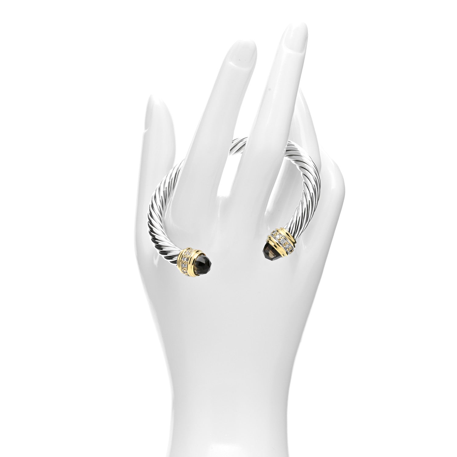 David Yurman Sterling Silver 18K Yellow Gold Diamond Smoky Quartz 7mm Cable Classics Bracelet 2 of 4