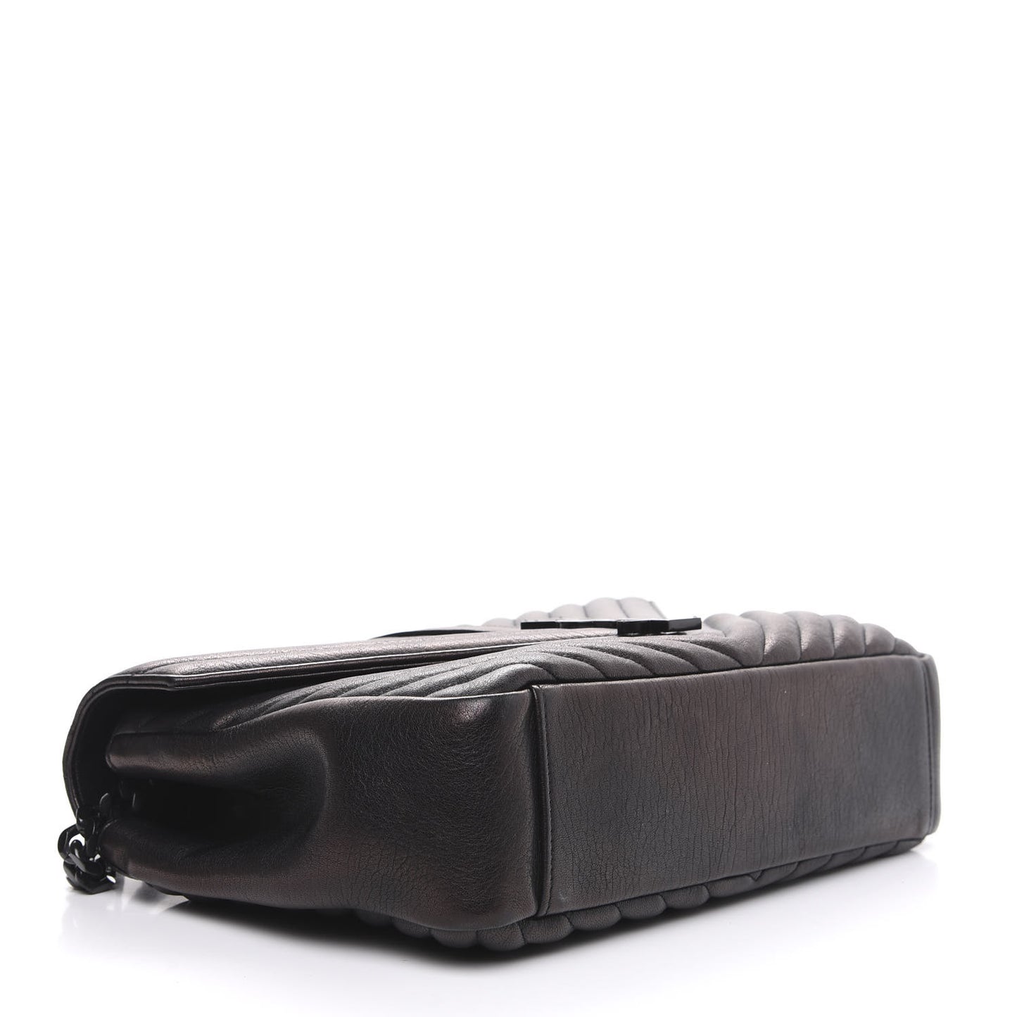 Sheepskin Matelasse Chevron Monogram Monochrome Large College Satchel Black