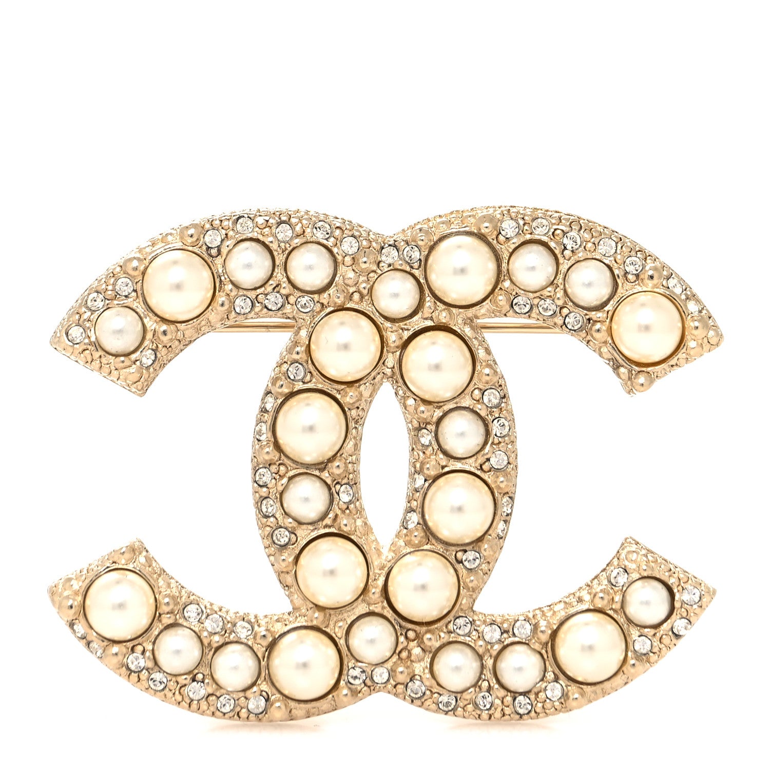 Chanel Metal Crystal Graduated Pearl CC Brooch Gold 1 of 4