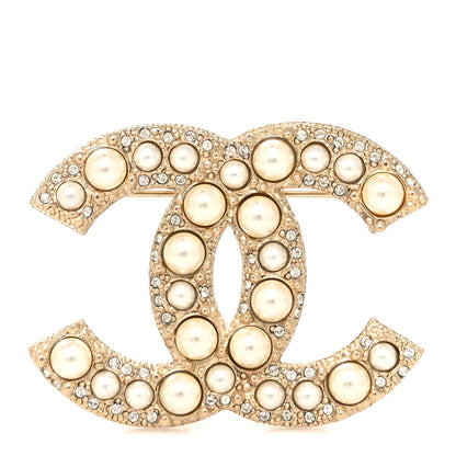 Chanel Metal Crystal Graduated Pearl CC Brooch Gold 1 of 4