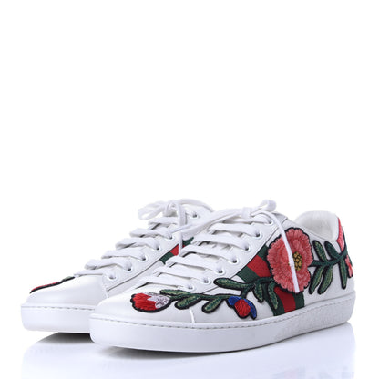 Gucci Calfskin Web Floral Embroidered Ace Sneakers 38 White 3 of 12