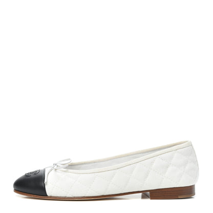 Chanel Canvas Lambskin Quilted CC Cap Toe Ballerina Flats 36.5 White Black 1 of 7