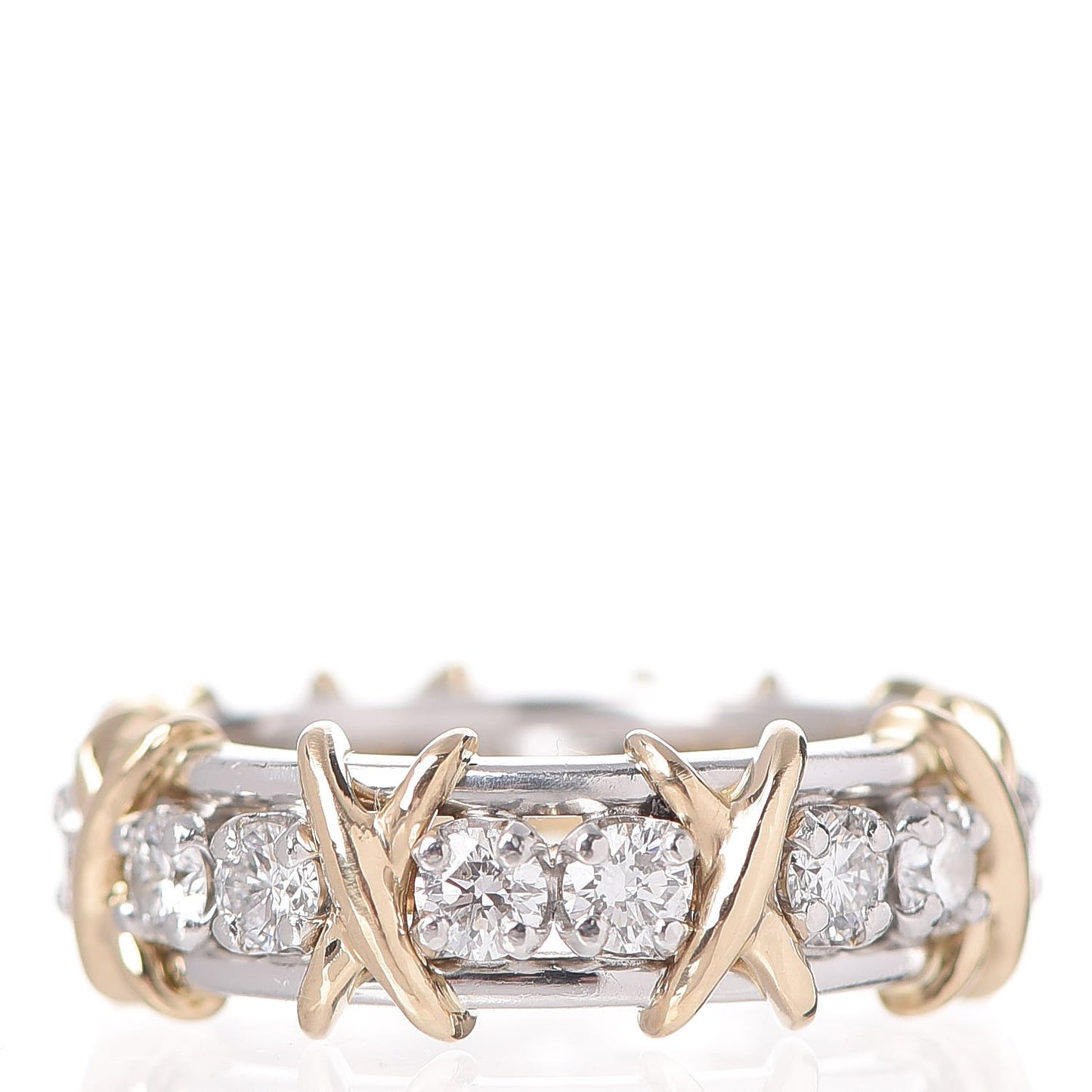 18K Yellow Gold Platinum Diamond Schlumberger Sixteen Stone Ring 50 5.25