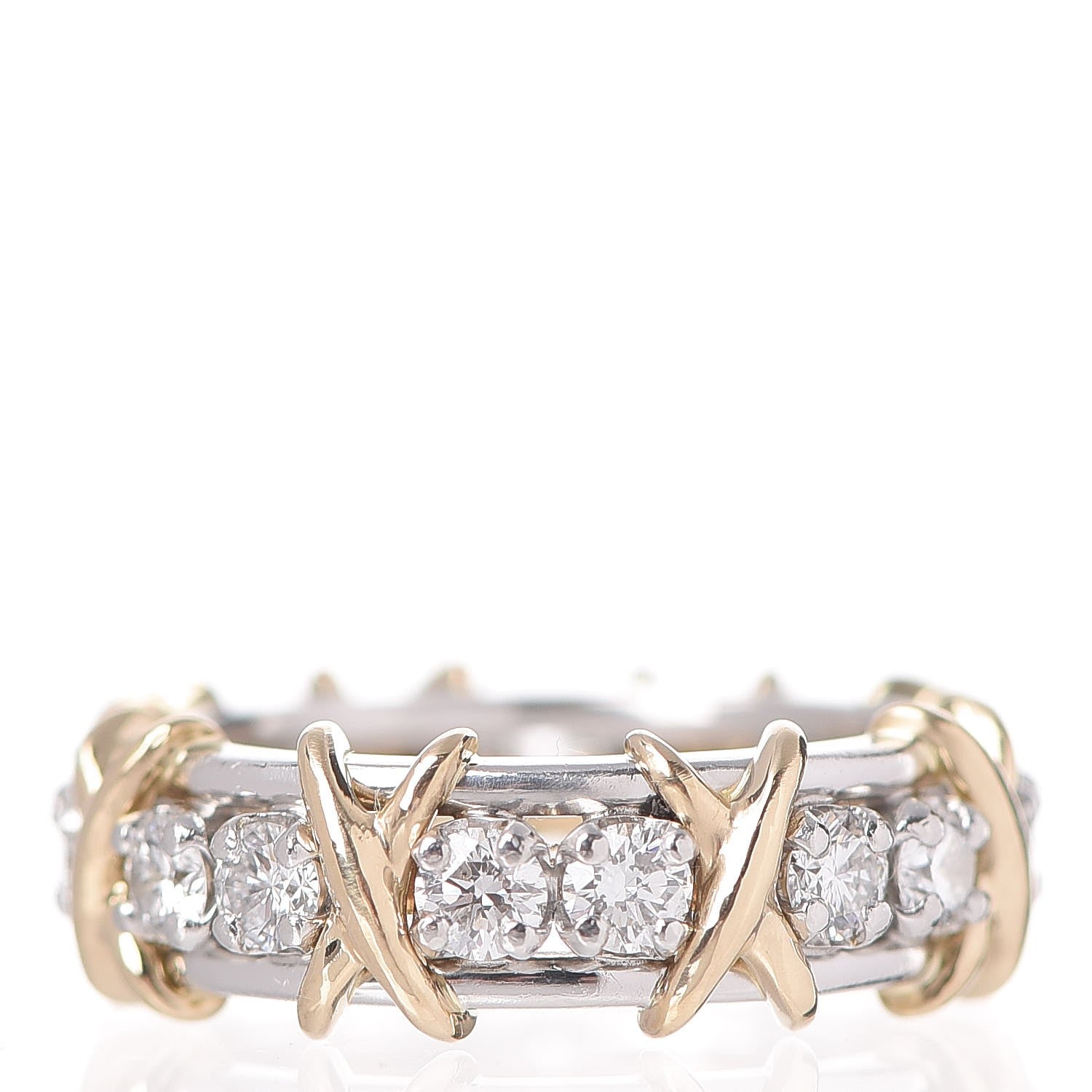 Tiffany 18K Yellow Gold Platinum Diamond Schlumberger Sixteen Stone Ring 50 5.25 3 of 5