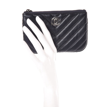 Chanel Lambskin Chevron Quilted Studded Small Cosmetic Case Dark Navy 2 of 8