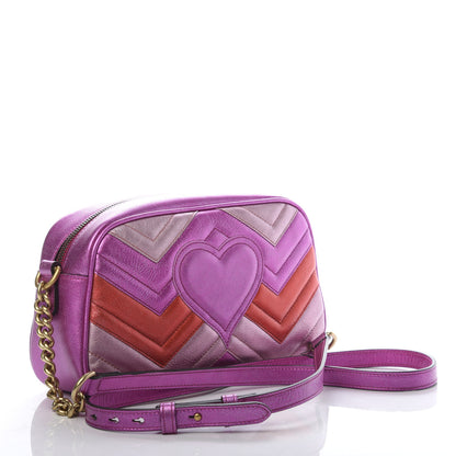 Gucci Laminated Nappa Matelasse Small GG Marmont Chain Shoulder Bag Fuxia Rosso Rosa 3 of 11