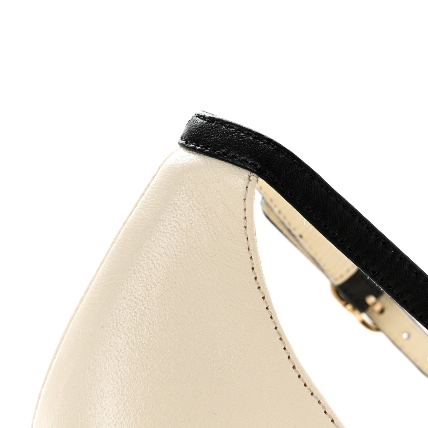 Lambskin Cap Toe CC Ankle Strap Flats 41 Ivory Black