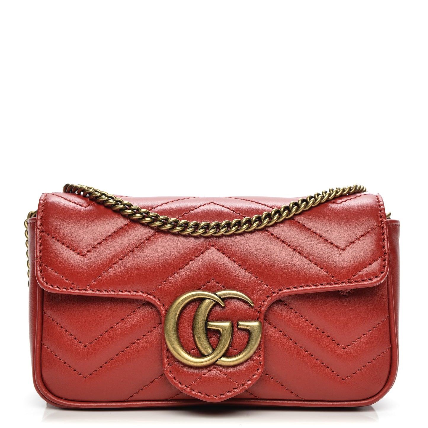 Calfskin Matelasse Super Mini GG Marmont Shoulder Bag Hibiscus Red