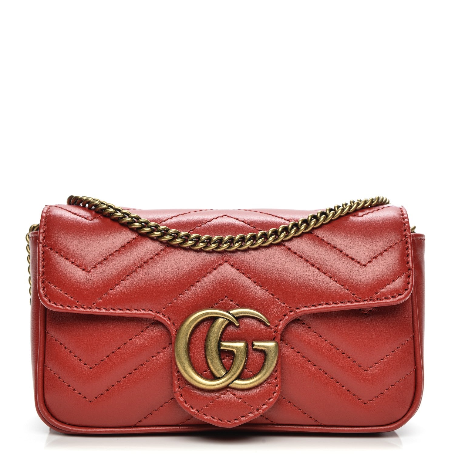 Gucci Calfskin Matelasse Super Mini GG Marmont Shoulder Bag Hibiscus Red 1 of 7