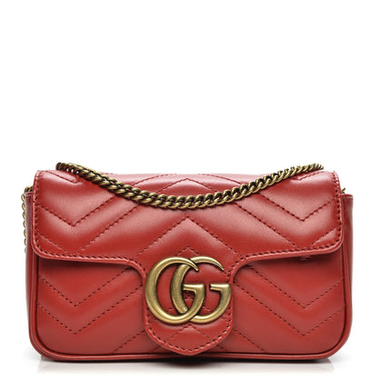 Gucci Calfskin Matelasse Super Mini GG Marmont Shoulder Bag Hibiscus Red 1 of 7