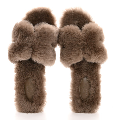 Hermes Woolskin Oran Sandals 38 Etoupe 2 of 8