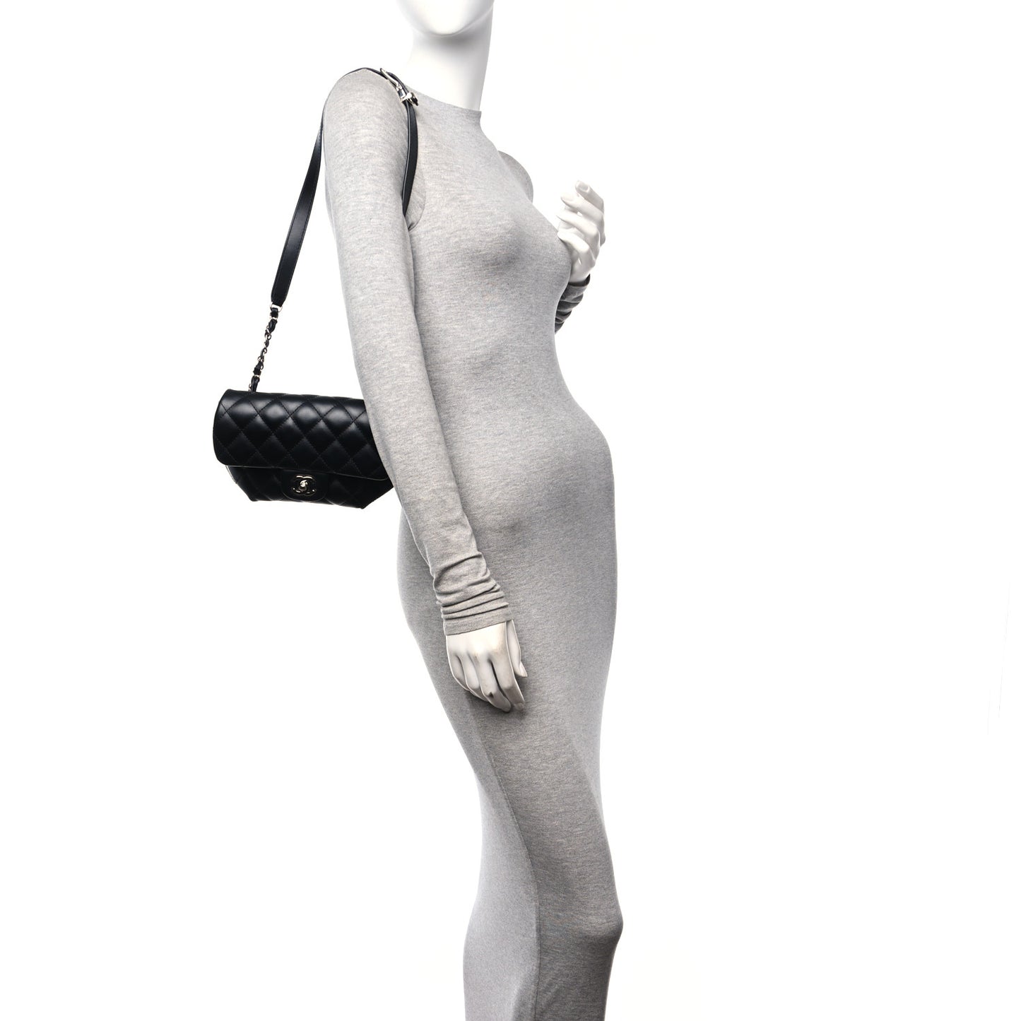 Calfskin Quilted CC Uniform Flap Belt Bag Black