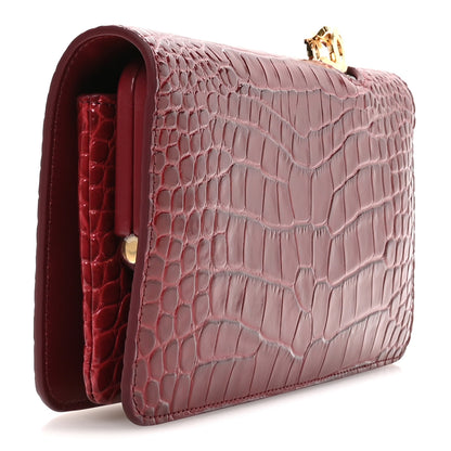 Chanel Calfskin Crocodile Embossed Clutch Burgundy 3 of 8