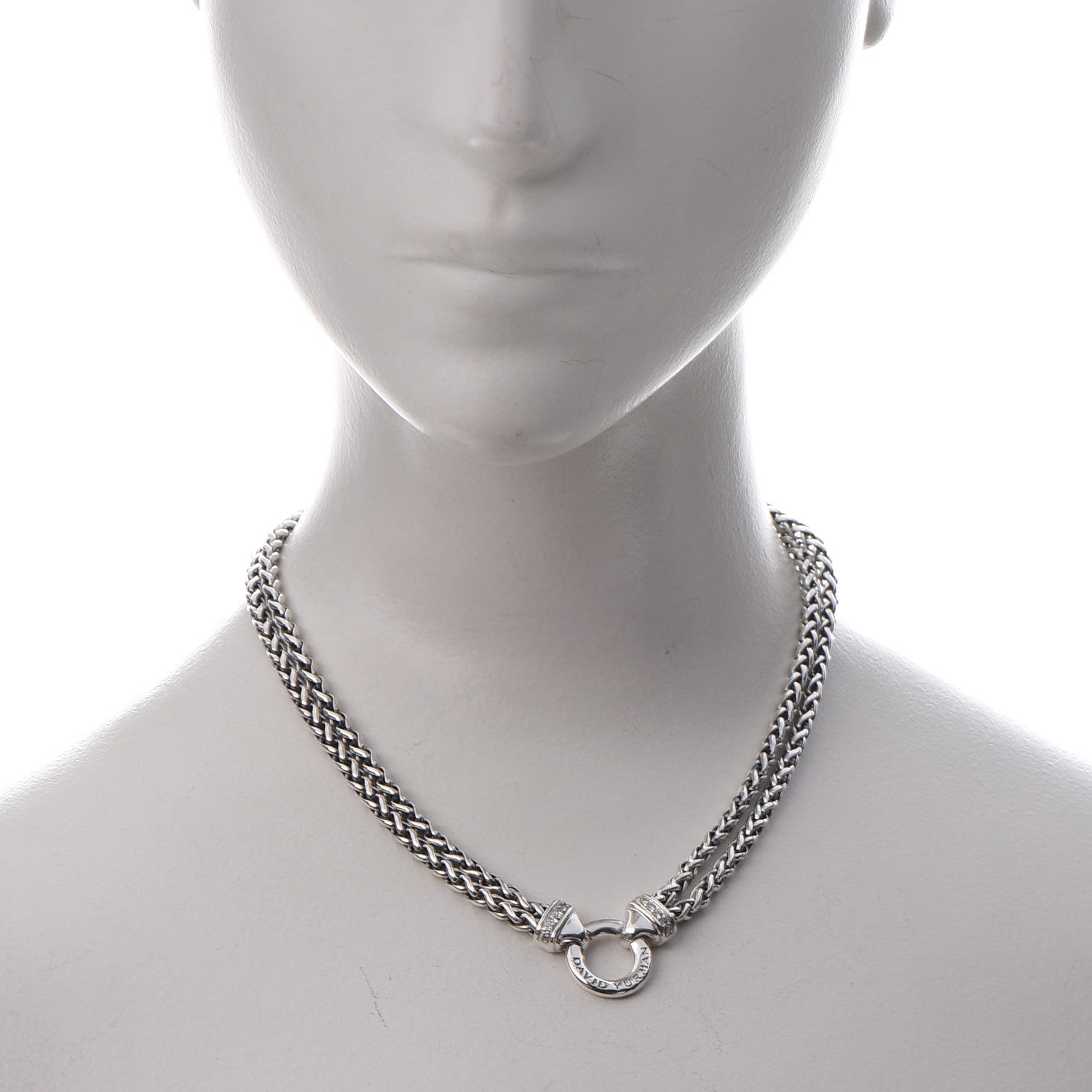 David Yurman Sterling Silver Diamond Double Wheat Chain Necklace 2 of 3