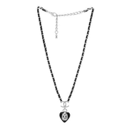 Chanel Lambskin Crystal Resin CC Heart Necklace Black Silver 3 of 5