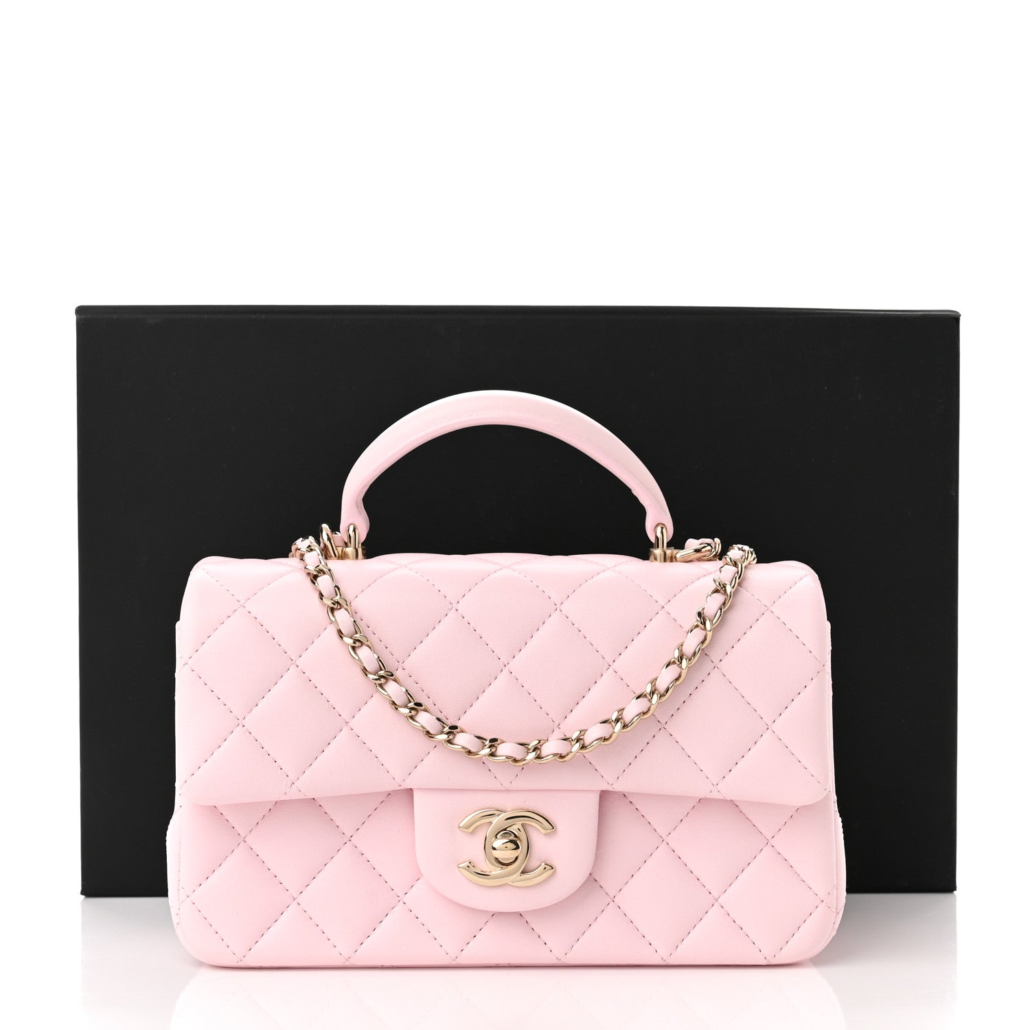 Chanel Lambskin Quilted Mini Top Handle Rectangular Flap Light Pink 11 of 11