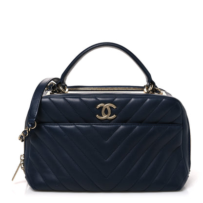 Chanel Lambskin Chevron Quilted Small Trendy CC Bowling Bag Navy Blue 1 of 10