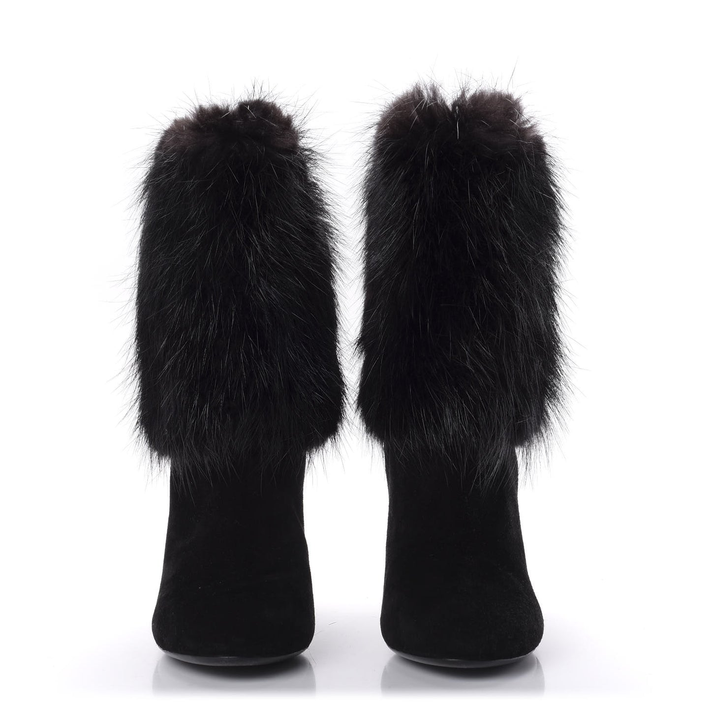 Suede Beaver Fur Glam Ankle Boots 39.5 Black