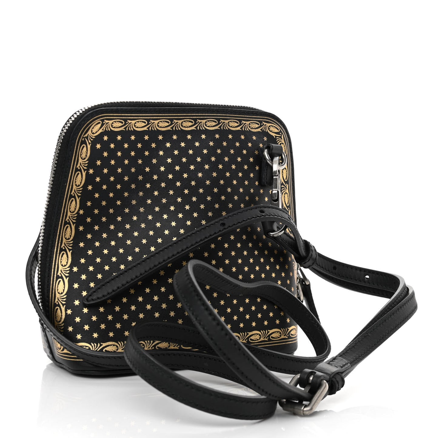 X SEGA Calfskin GUCCY Stars Mini Dome Shoulder Bag Black Gold