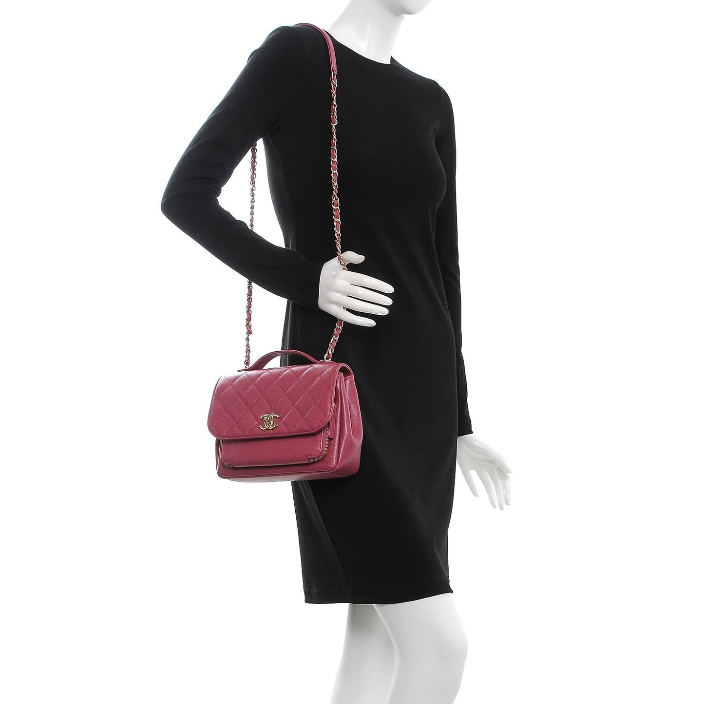 Caviar Quilted Small Business Affinity Flap Dark Pink