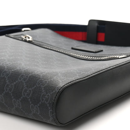 Gucci GG Supreme Monogram Appia Calfskin Web Flat Messenger Bag Black Grey 10 of 10