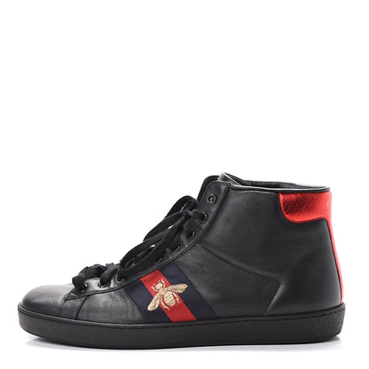 Gucci Calfskin Miro Soft Web Bee Embroidered Mens Ace High Top Sneakers 9.5 Black 1 of 12