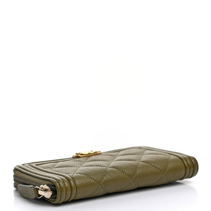 Chanel Caviar Quilted Boy Small Zip Around Wallet Khaki 4 of 8