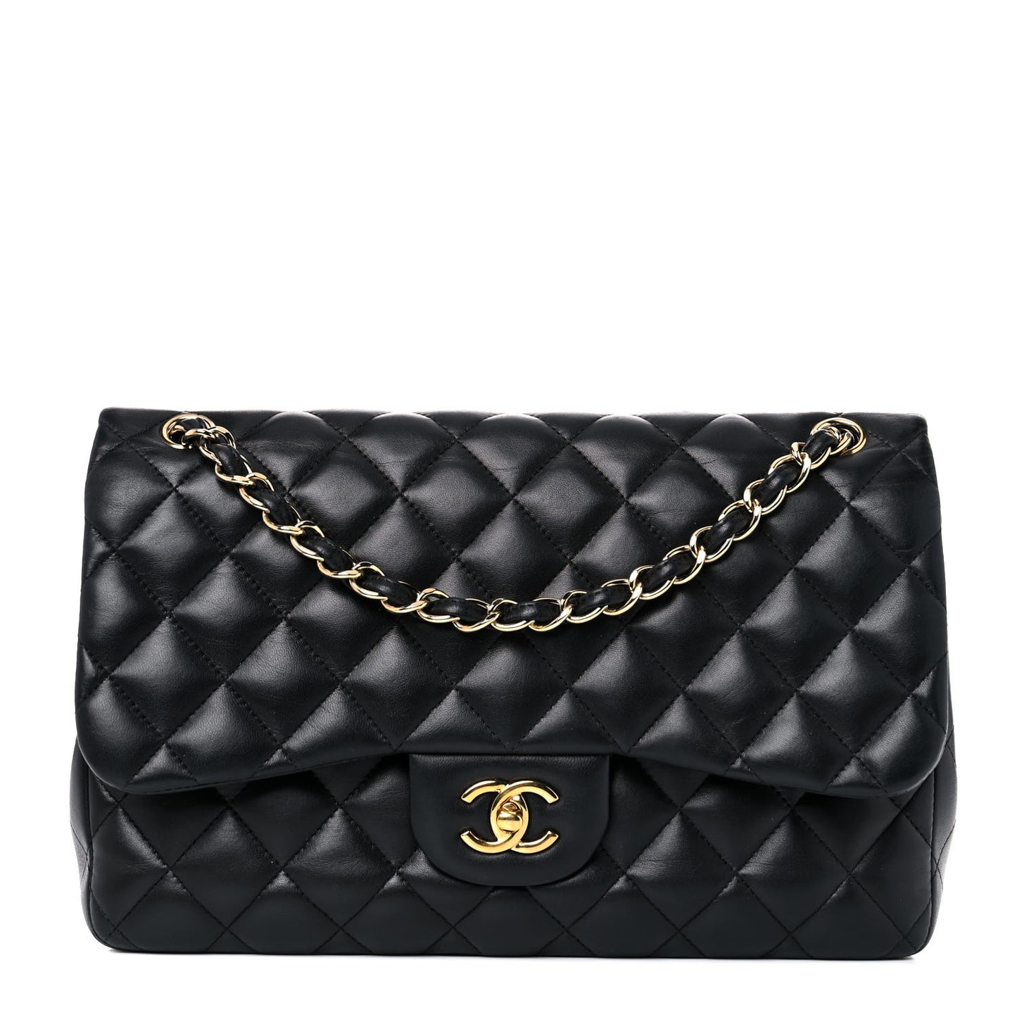 Lambskin Quilted Jumbo Double Flap Black