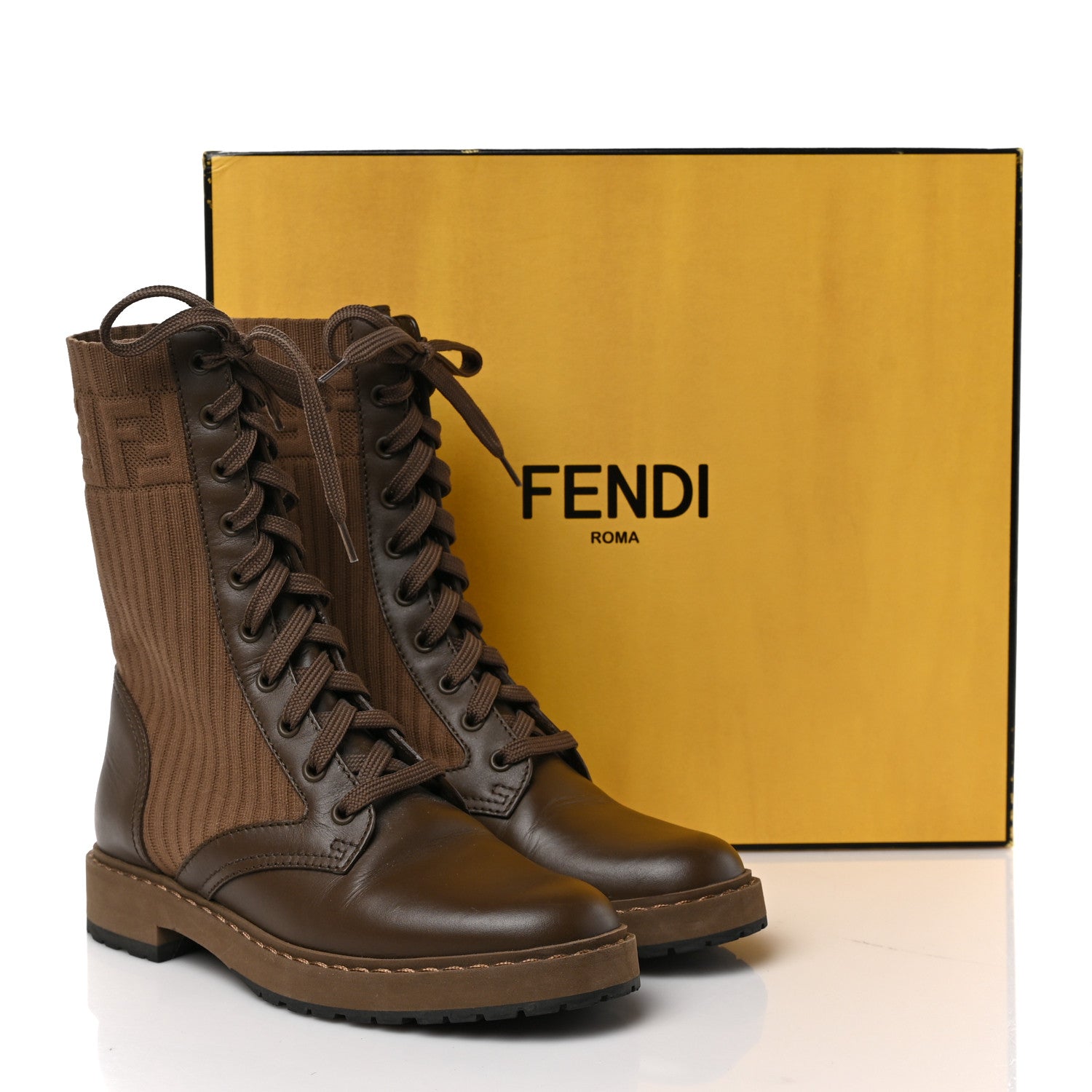 Fendi Vitello Stretch Fabric FF Rockoko Biker Boots 37 Maya Chocolate 8 of 8