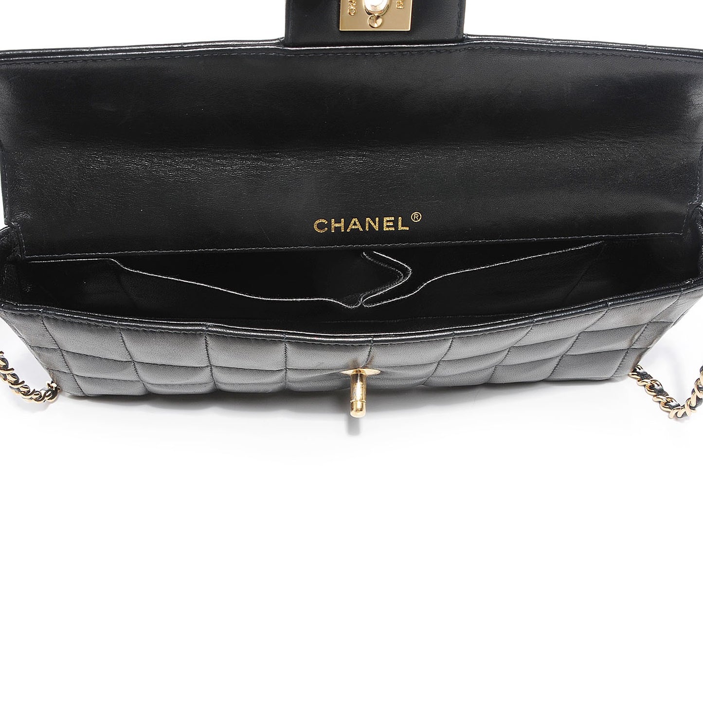 Lambskin East West Chocolate Bar Flap Black