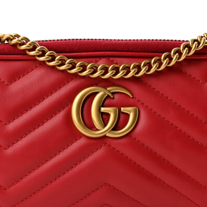 Gucci Calfskin Matelasse Mini GG Marmont Chain Crossbody Bag Hibiscus Red 8 of 11