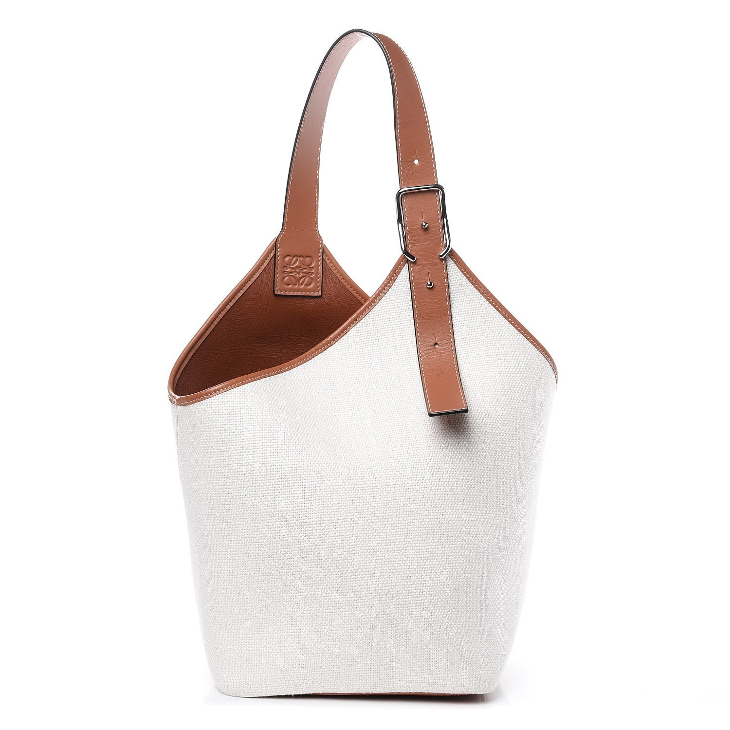 Loewe Linen Belted Strap Balloon Bucket Bag White 1 of 8