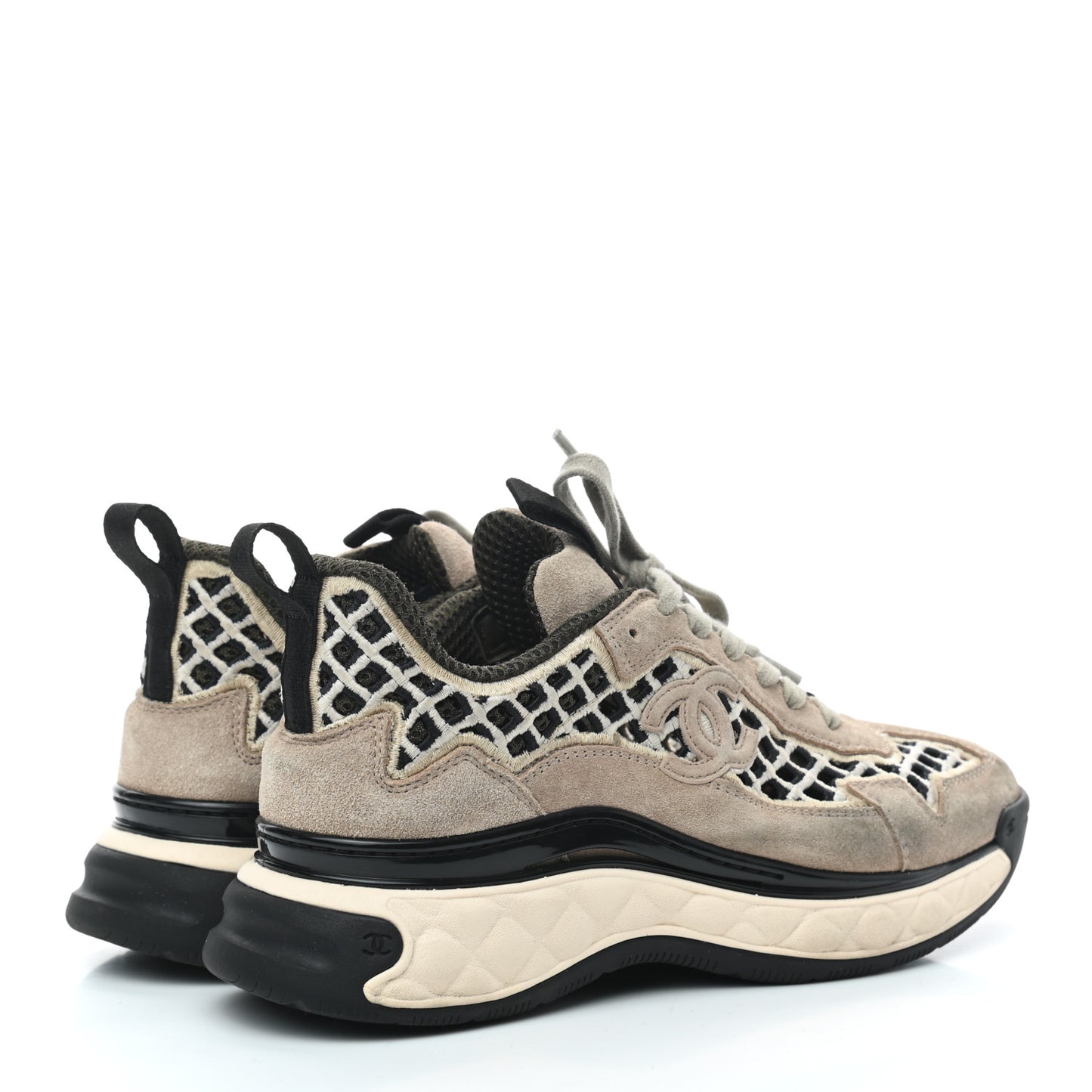 Suede Calfskin Embroidered CC Sneakers 36 Beige Black