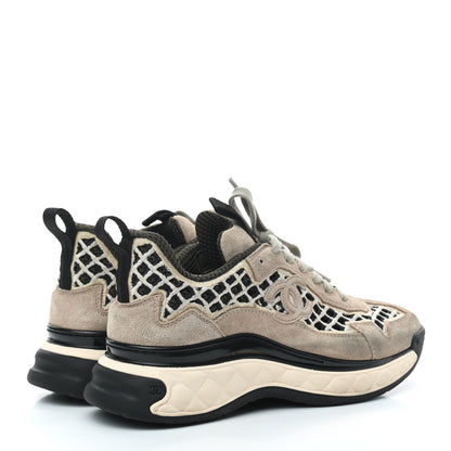Chanel Suede Calfskin Embroidered CC Sneakers 36 Beige Black 4 of 8