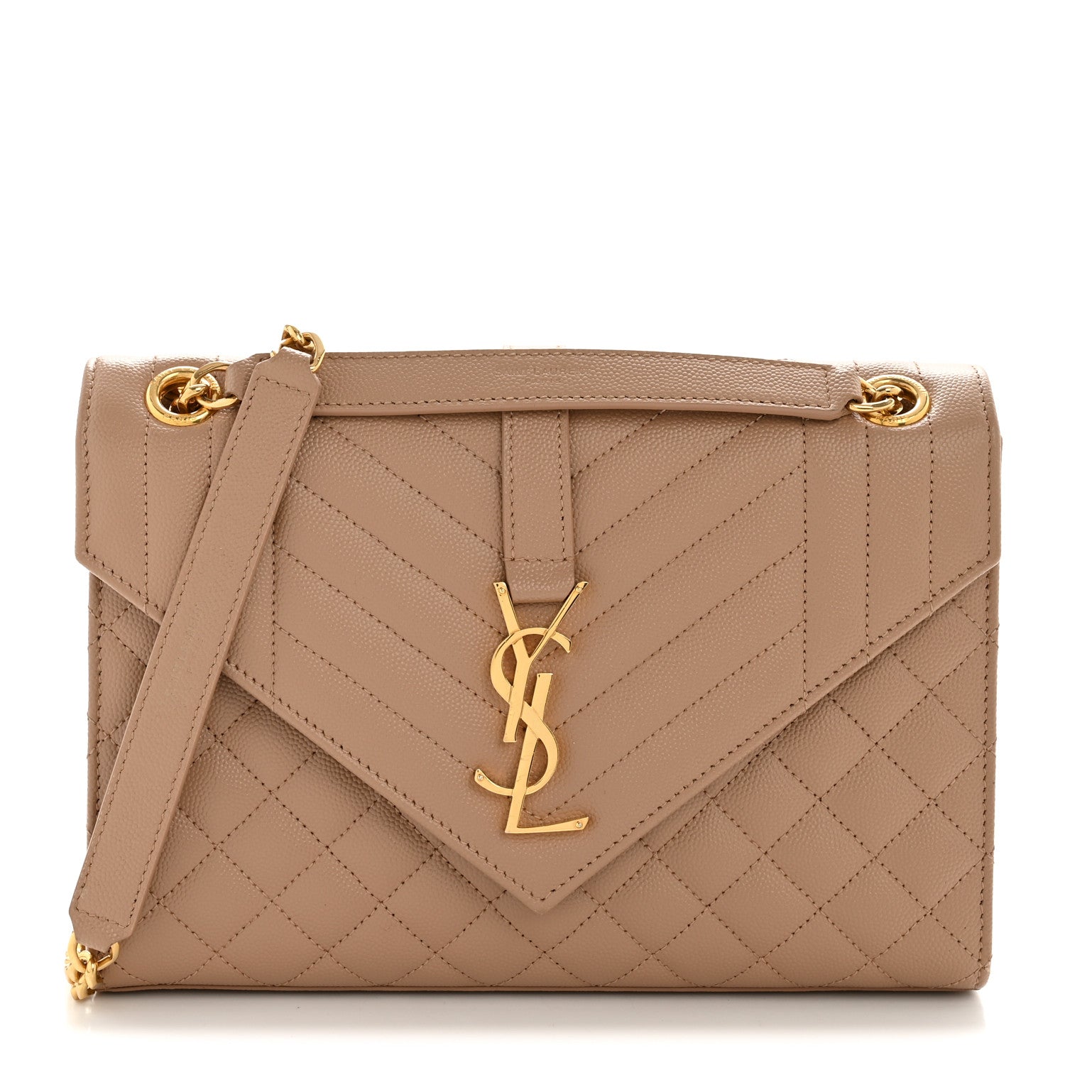 Saint Laurent Grain De Poudre Textured Mixed Matelasse Medium Triquilt Monogram Satchel Dark Beige 1 of 12