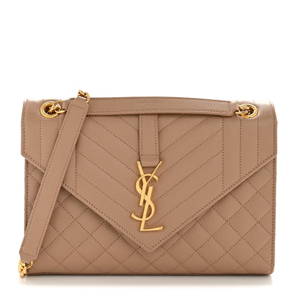 Saint Laurent Grain De Poudre Textured Mixed Matelasse Medium Triquilt Monogram Satchel Dark Beige 1 of 12