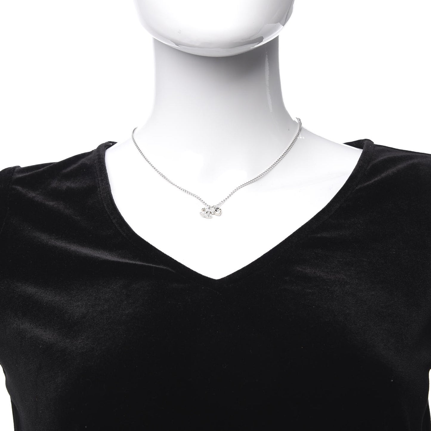 Crystal Mini Heart CC Necklace Silver