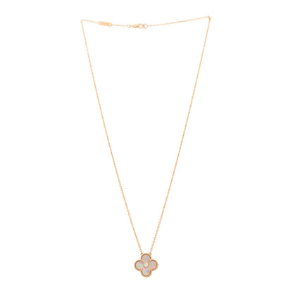Van Cleef & Arpels 18K Rose Gold Diamond Pink Mother of Pearl Vintage Alhambra Pendant Necklace 3 of 6