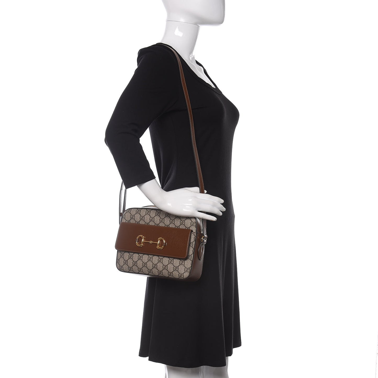 GG Supreme Monogram Small Horsebit 1955 Shoulder Bag Beige Brown Sugar