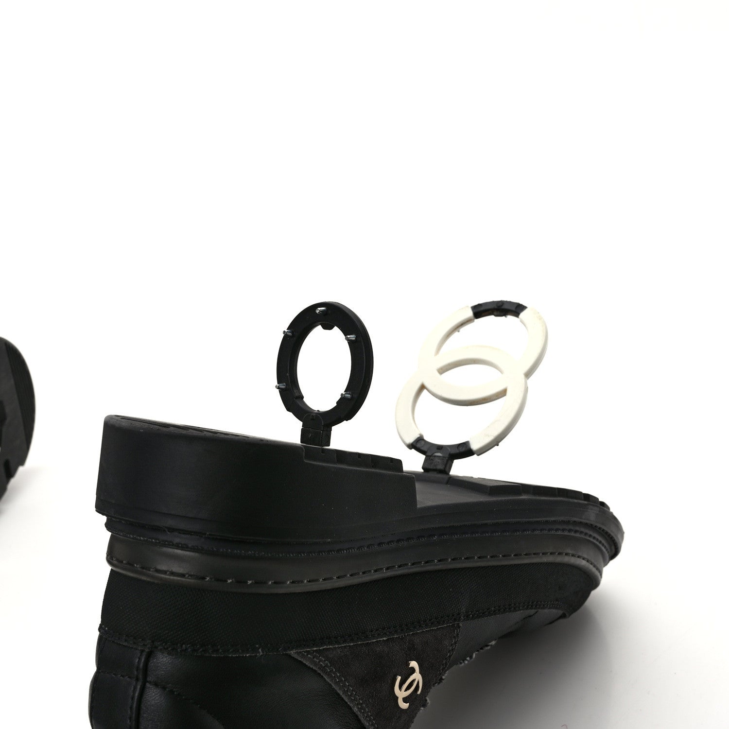 Chanel Lambskin Shearling Suede CC High Lace Up Boots 38 Black 10 of 10