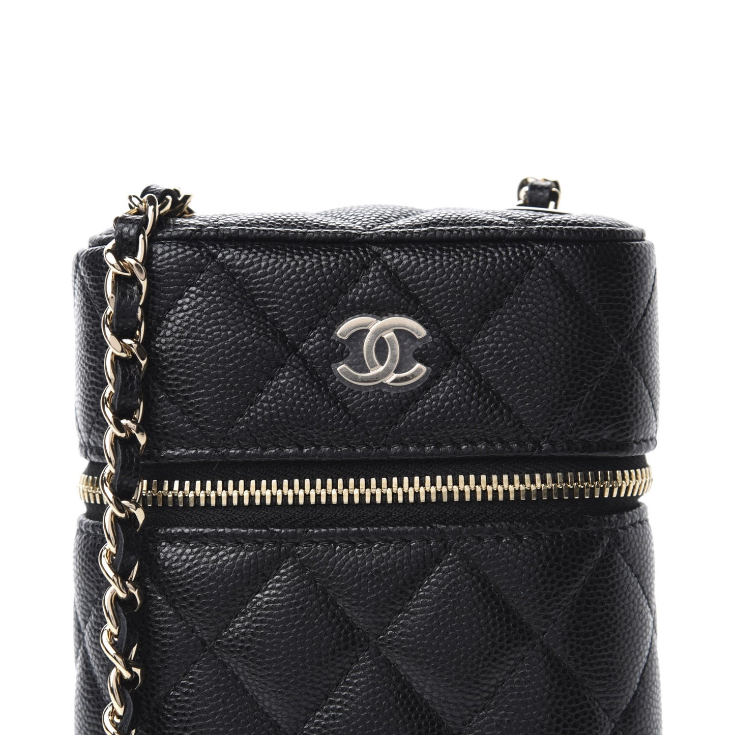 Caviar Quilted Phone Holder With Chain Black