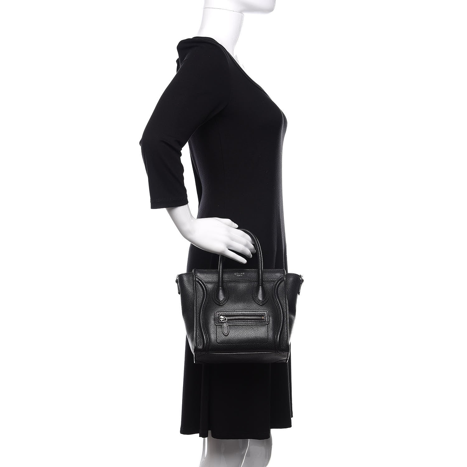 Celine Drummed Calfskin Nano Luggage Black 3 of 11