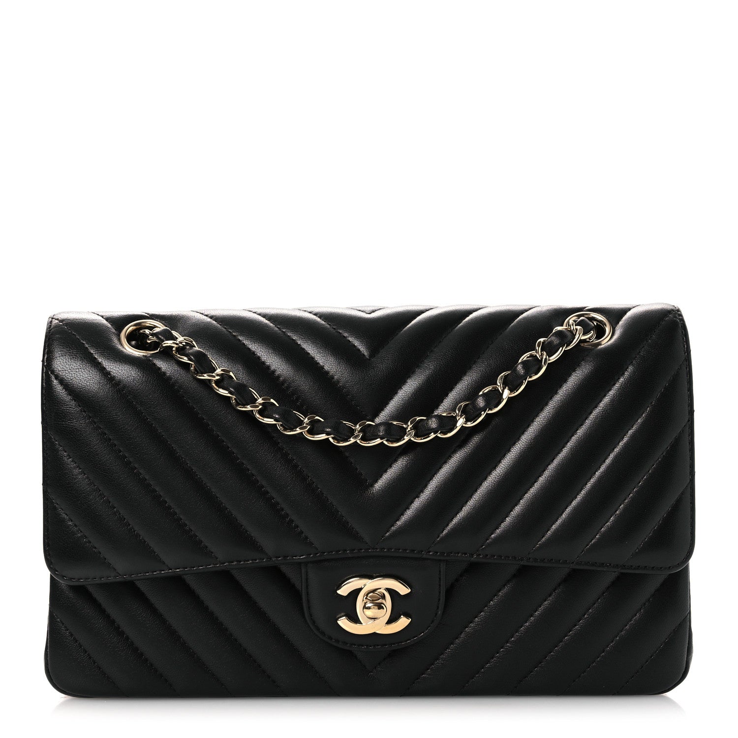 Chanel Lambskin Chevron Quilted Medium Double Flap Black 1 of 13