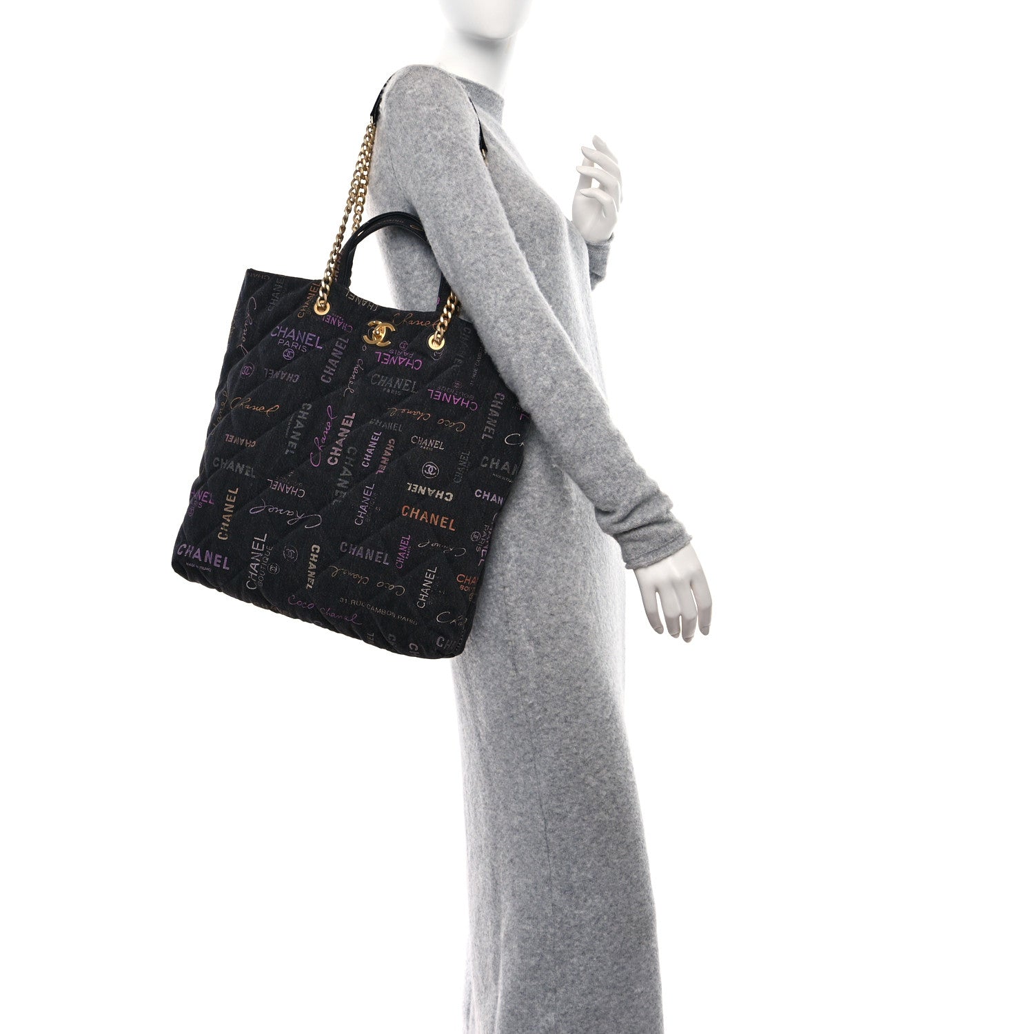 Chanel Denim Quilted Denim Mood Maxi Shopping Bag Black Multicolor 2 of 9