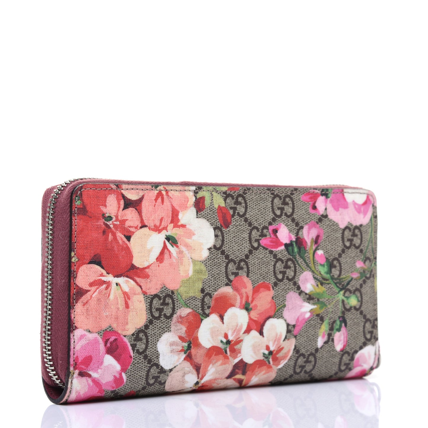 GG Supreme Monogram Blooms Zip Around Wallet Beige Multicolor Dry Rose