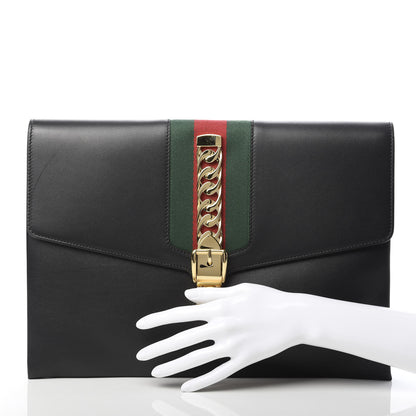 Gucci Calfskin Maxi Sylvie Clutch Black 2 of 8