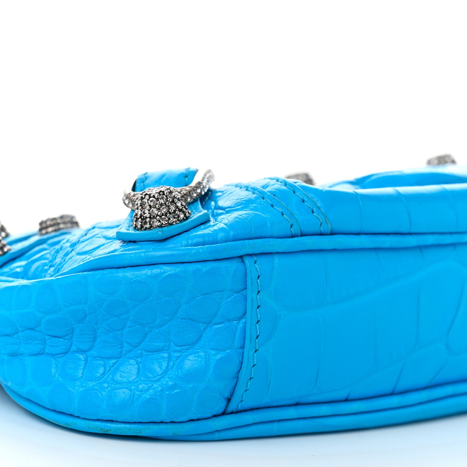 Balenciaga Extra Supple Calfskin Crocodile Embossed Crystal Mini Le Cagole Purse With Chain Cyan 10 of 11