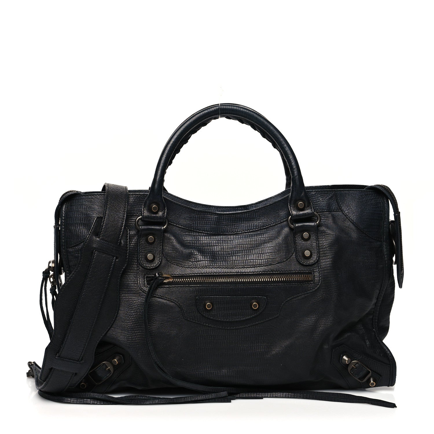 Balenciaga Calfskin Lizard Embossed Classic Hardware City Black 3 of 16